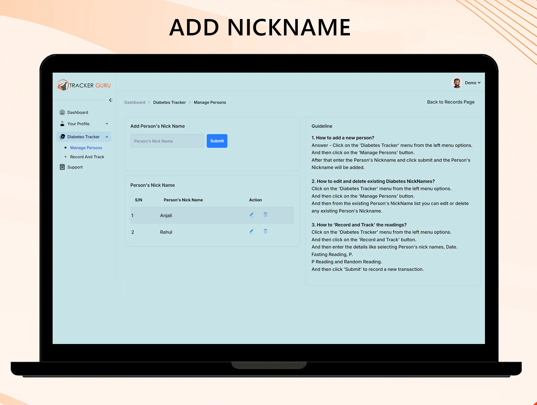 Add Person's Nickname in Diabetes Tracker