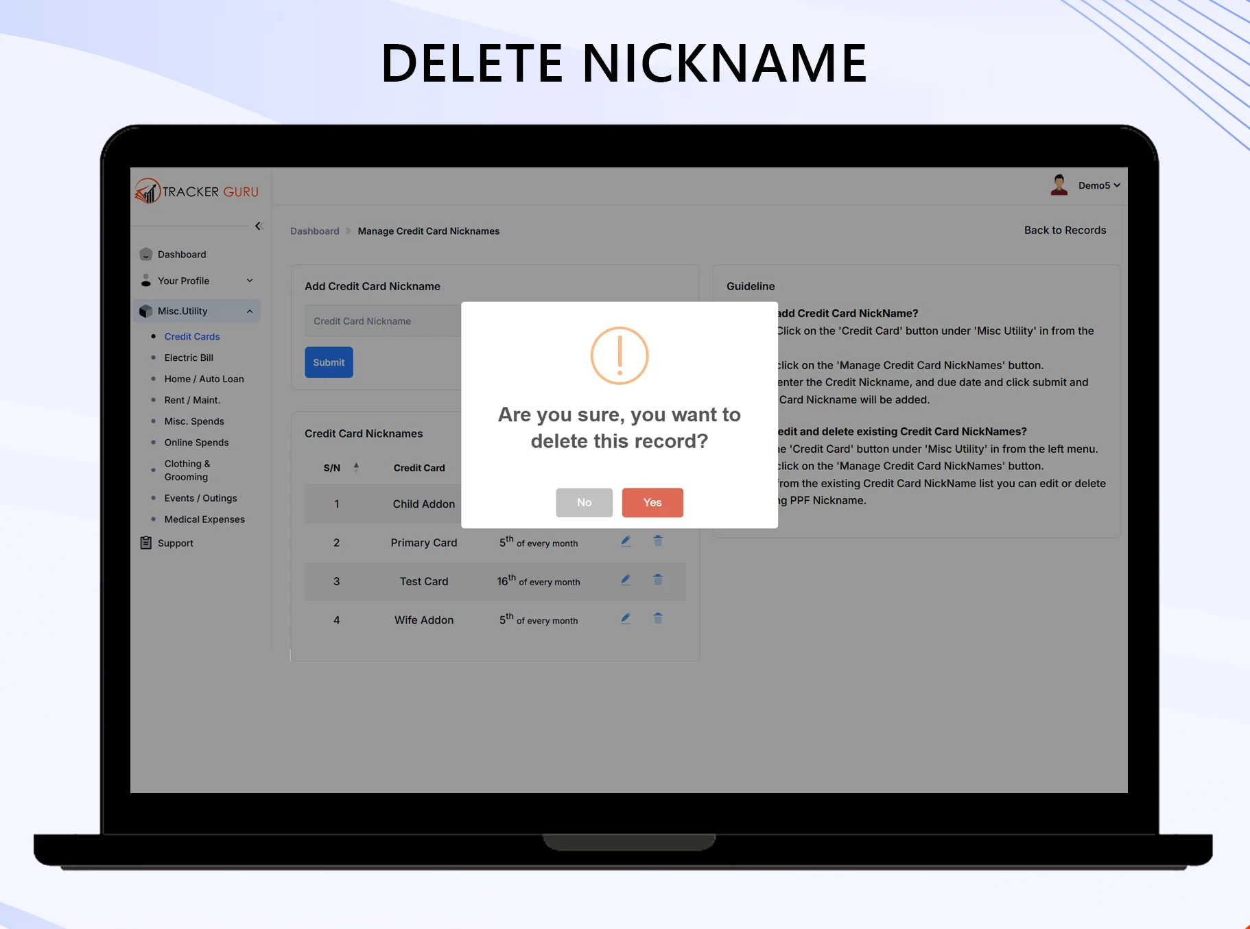 Delete a Nickname in Utility Bills Tracker